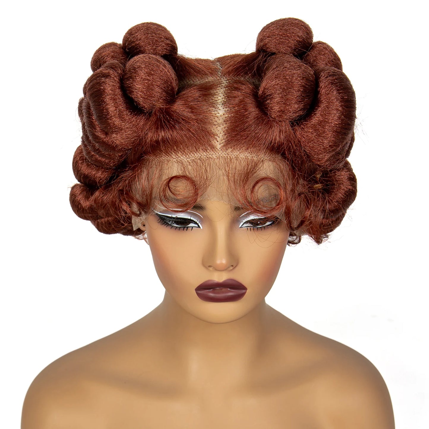 350# Ginger Orange Bantu Knotless Braids Wig | Full Lace | Baby Hair Luxegan