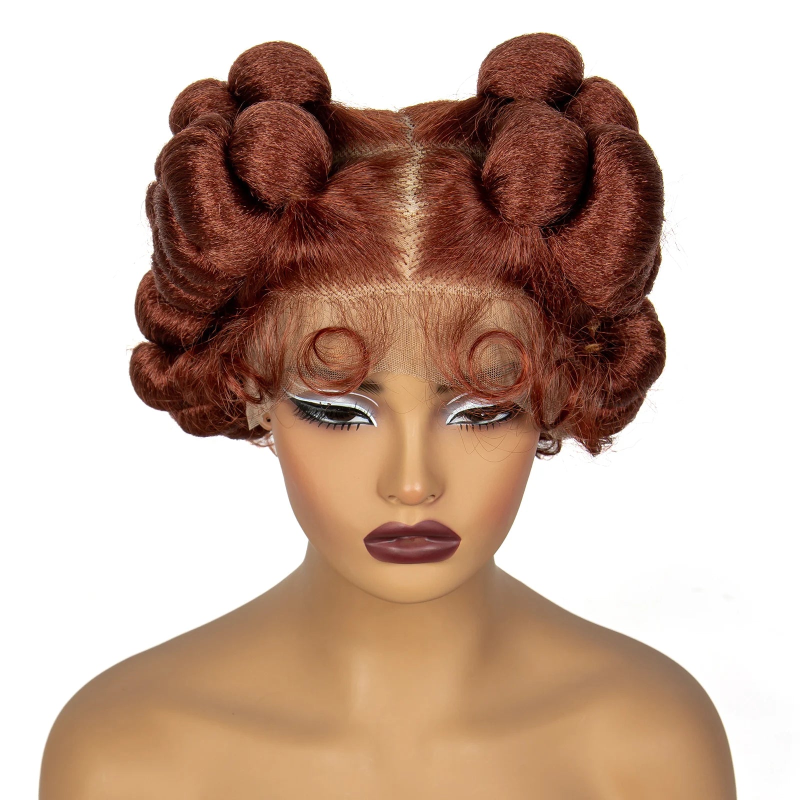 350# Ginger Orange Bantu Knotless Braids Wig | Full Lace | Baby Hair Luxegan