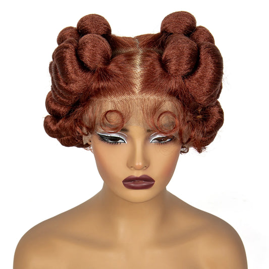350# Ginger Orange Bantu Knotless Braids Wig | Full Lace | Baby Hair Luxegan
