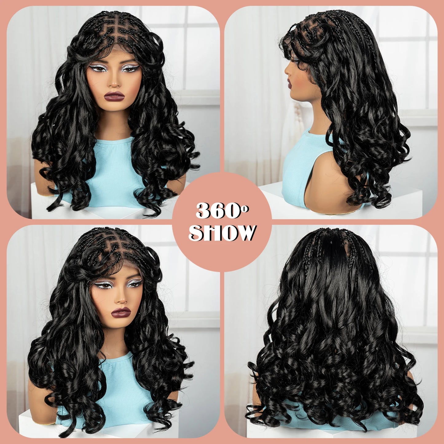 18" Bouncy Wavy Knotless Box Braids Wig with Bangs | Full Lace Luxegan