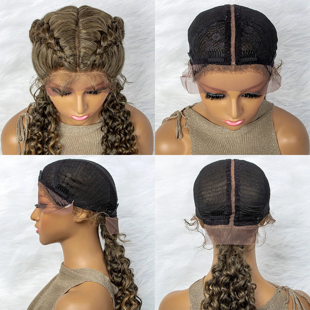 Curly Water Wave Braided Wig | Lace Front Cornrow Twist Style Luxegan
