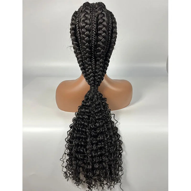 28" Burgundy Knotless Braids Wig with Curly Ends | Lace Front | Baby Hair Luxegan