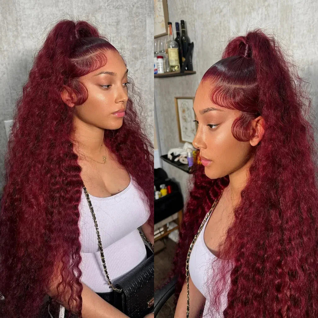 #99J Deep Wave Brazilian Virgin Human Hair Bundles | Burgundy Remy Hair Weave | 16–30 Inch
