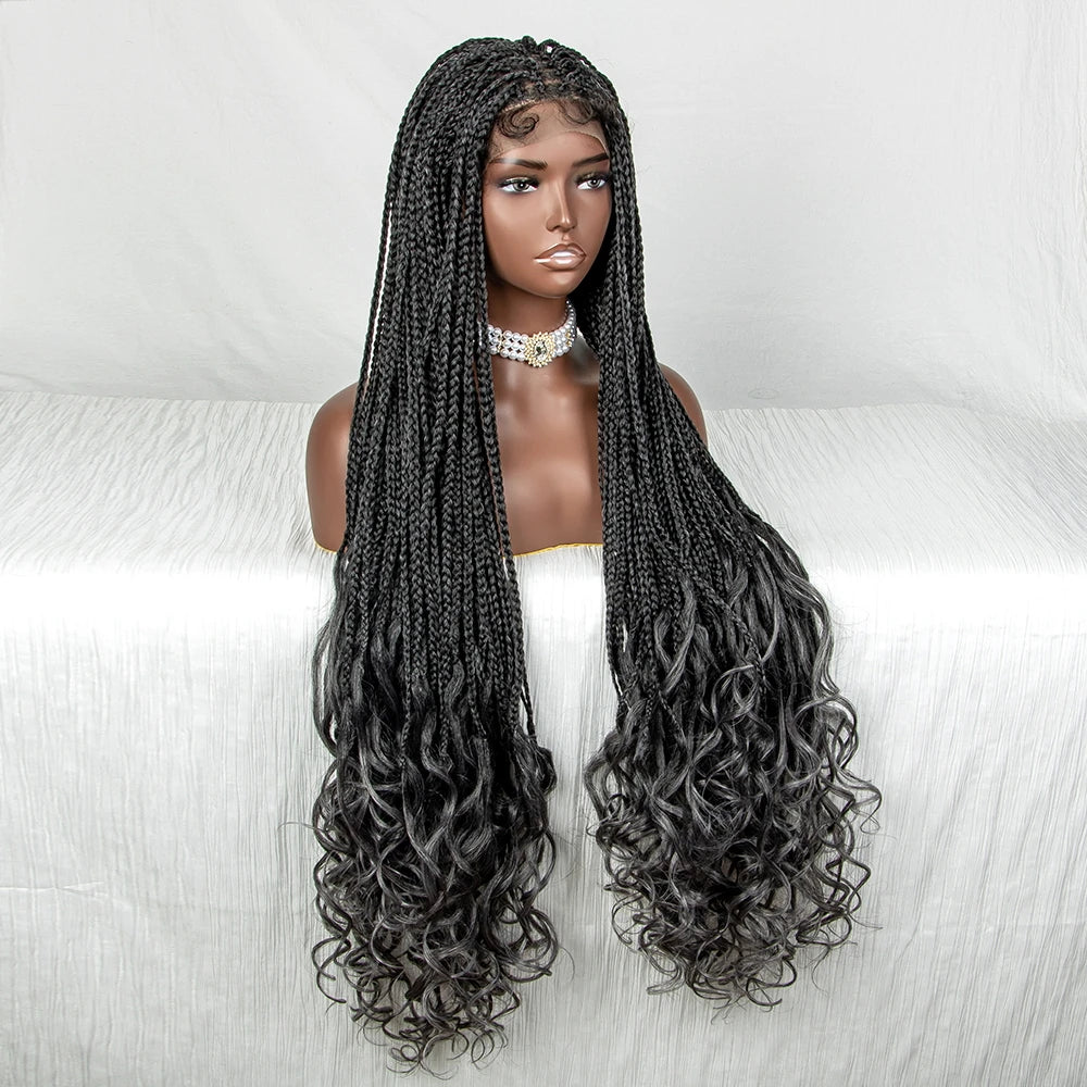 36" Water Wave Braided Wig | Lace Front | Baby Hair | Long Braids Luxegan