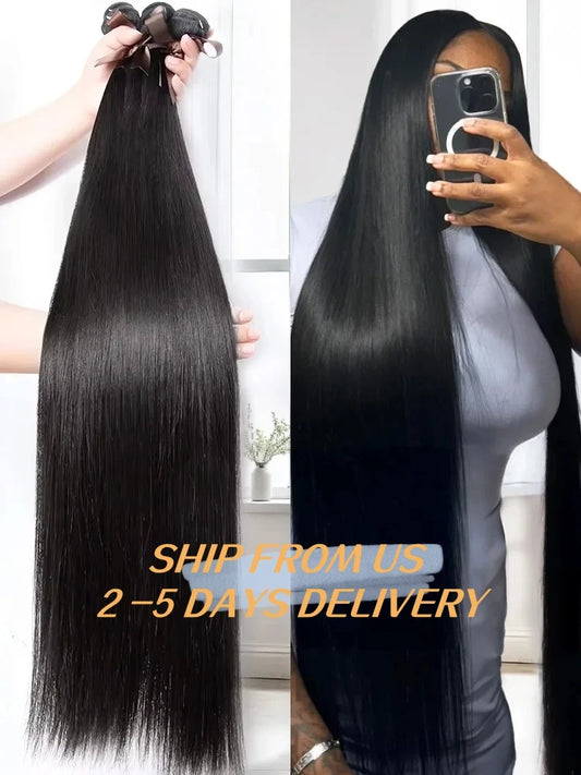 YKB 30 40 Inch Bone Straight Indian Virgin Remy Human Hair Bundles Deal | 12A Raw Hair Extensions | Natural Color | 3 or 4 Bundles Luxegan