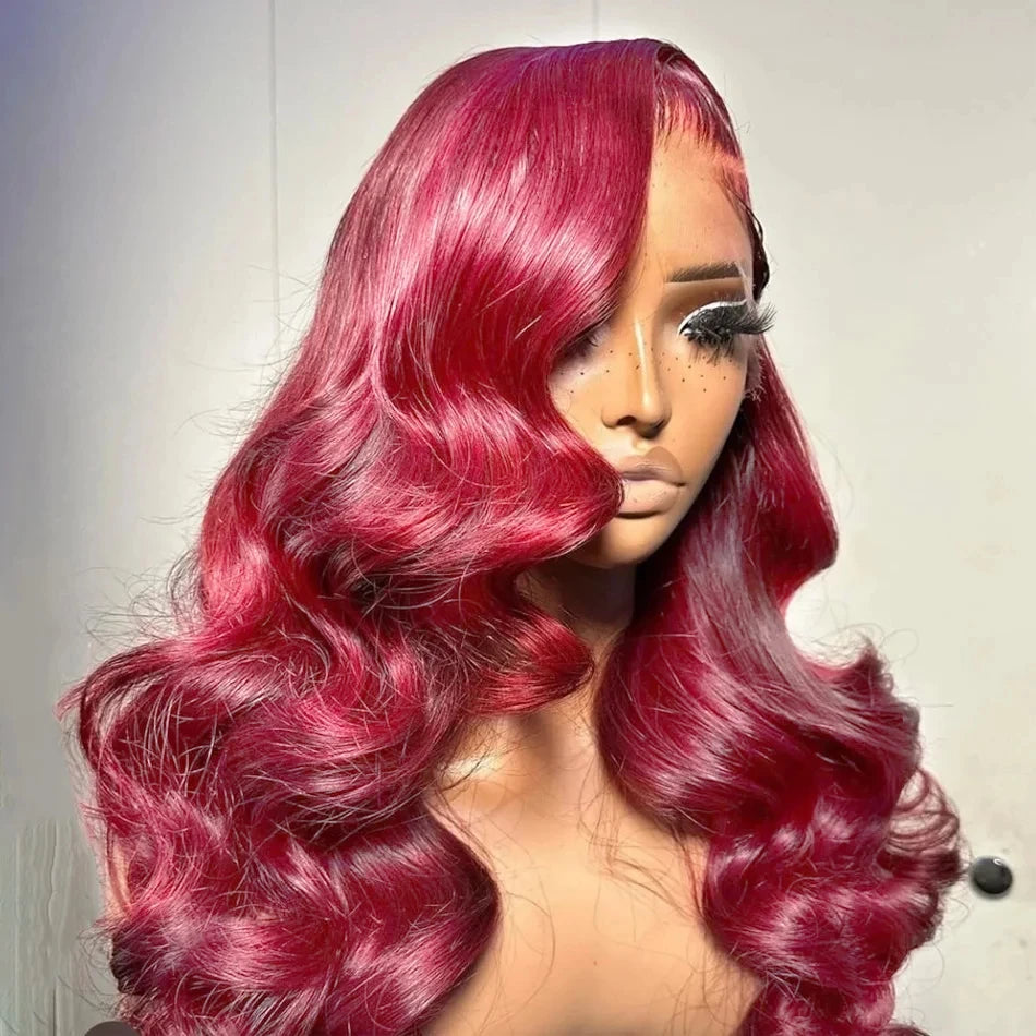 Burgundy 99J Red Body Wave Lace Front Wig | 30 Inch 200% Density Brazilian Remy HD Transparent Lace Frontal for Women Luxegan