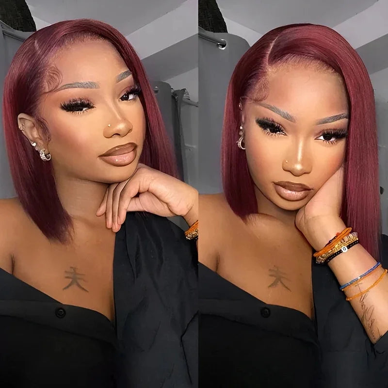 99J Burgundy Bob Wig | Glueless 7x5 Lace Front Wig | Pre-Plucked Brazilian Remy Hair