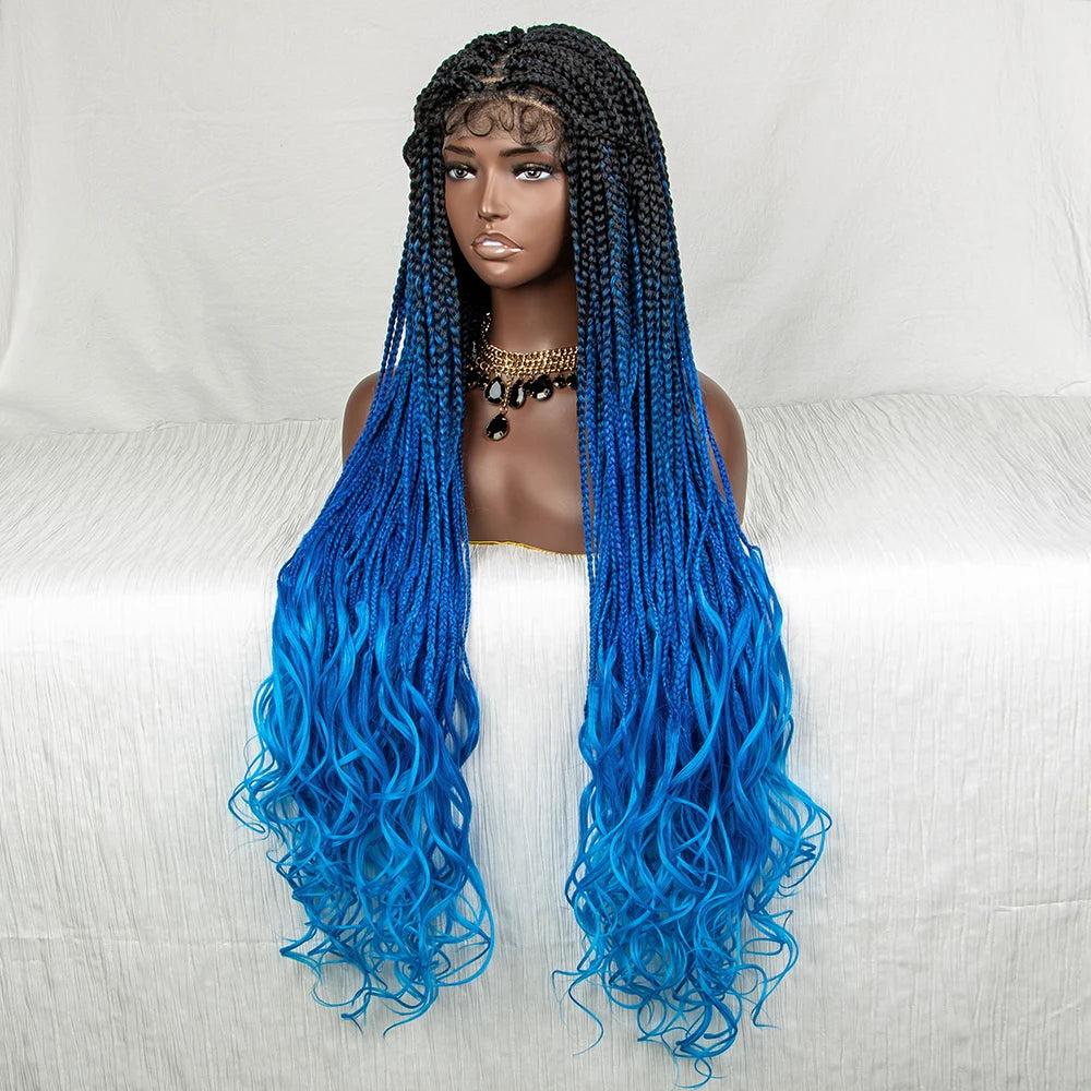 36" Water Wave Braided Wig | Lace Front | Baby Hair | Long Braids Luxegan