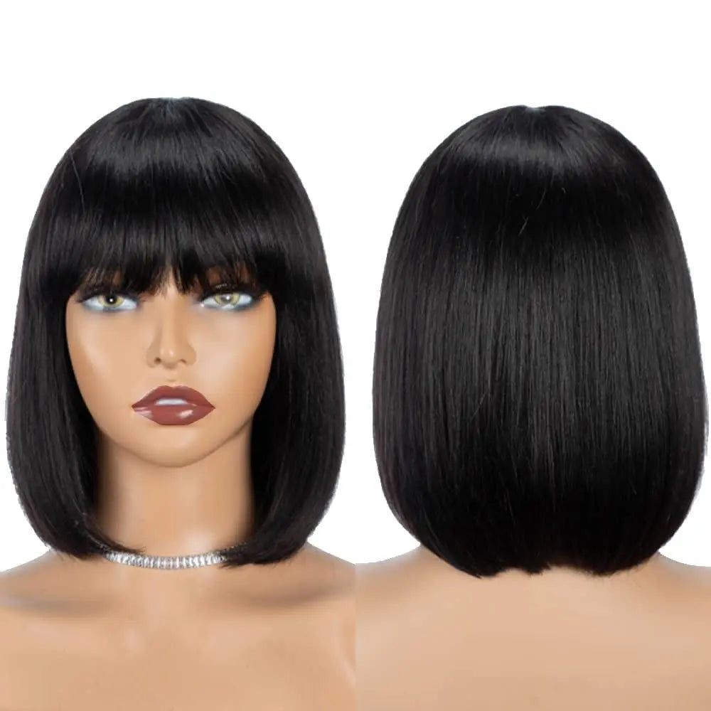 Rebecca Straight Bob Wig with Bangs | Remy Human Hair 10-14 Inches Luxegan