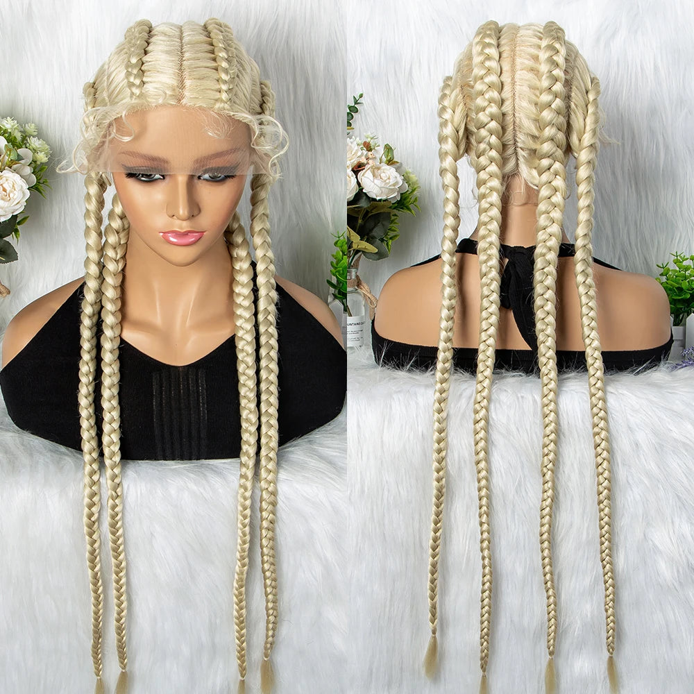 32" Full Lace Four Braid Box Braids Wig | Kanekalon Synthetic Braided Wig for Black Women