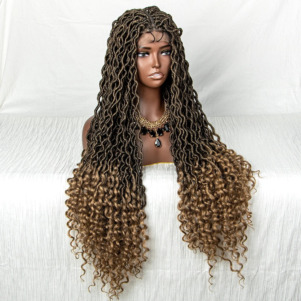 Colorful Dreadlocks & Water Wave Braids Wig | Lace Front | Baby Hair Luxegan