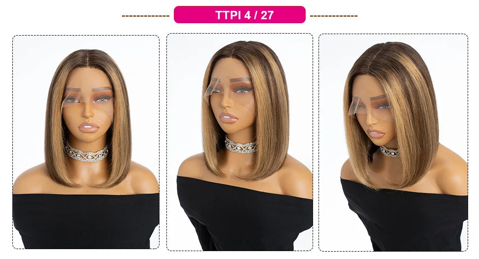 Ombre Pink & Blonde Bob Wig | Straight Human Hair T-Part Lace Front Luxegan