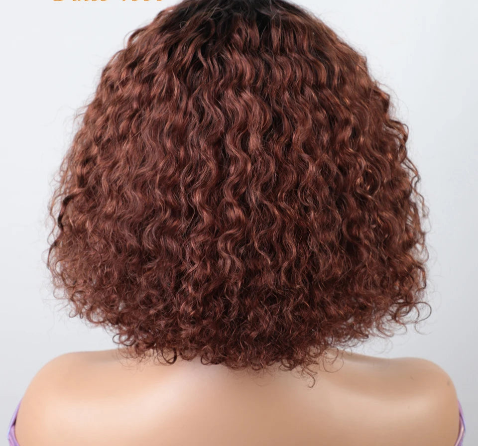 Jerry Curly Short Bob Human Hair Wig with Bangs | Glueless Highlight Honey Water Wave Blonde Wig for Women (Ready-to-Go) Luxegan