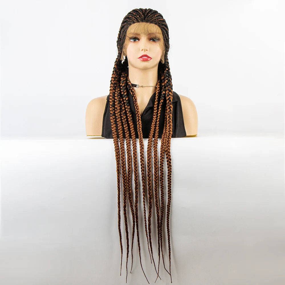 36" Long Cornrow Braids Wig | Full Lace Frontal | Baby Hair Luxegan