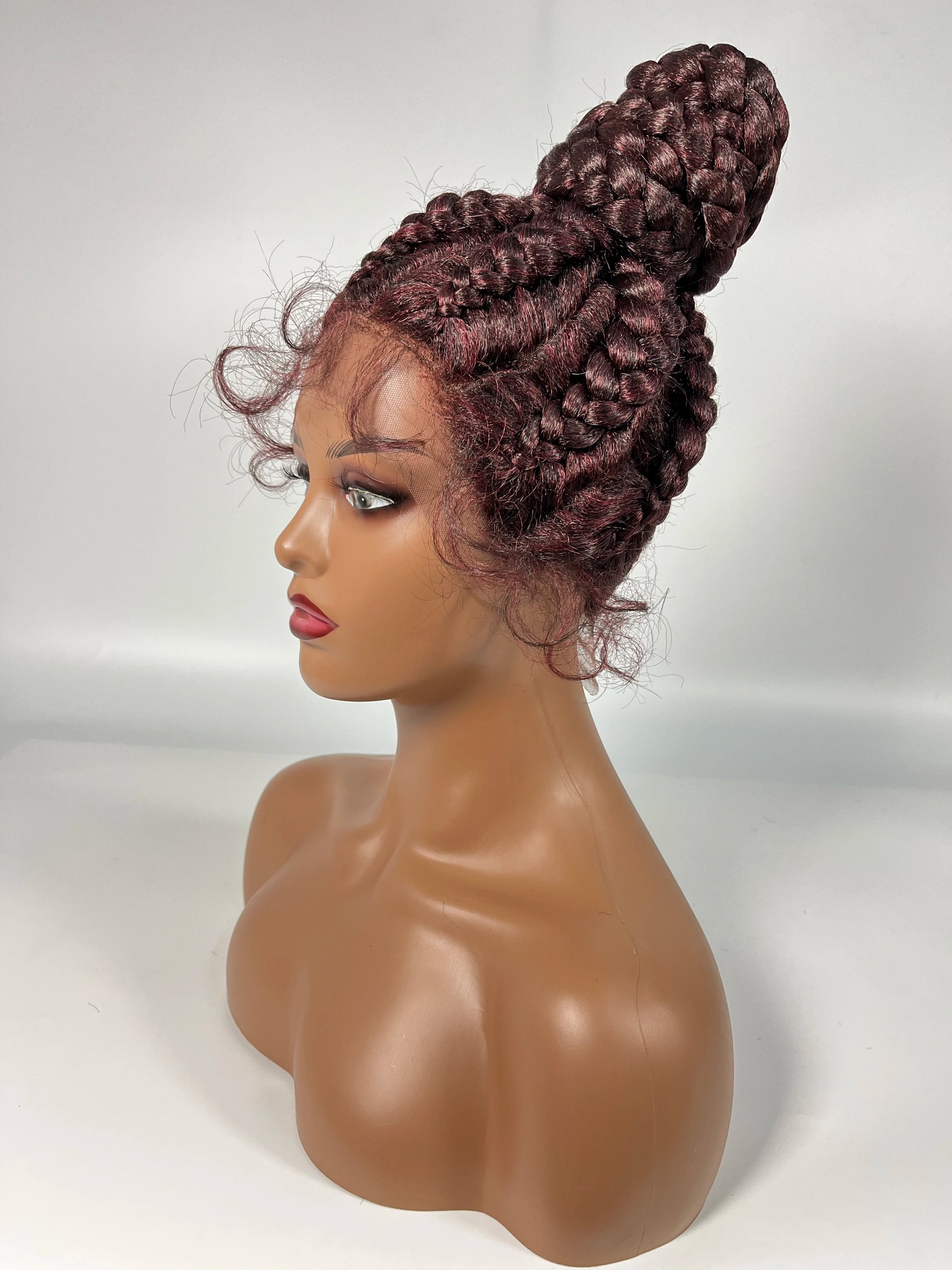 Lace Frontal Cornrow Braided Updo Wig with Baby Hair | Synthetic African American Style Braiding Wig Luxegan