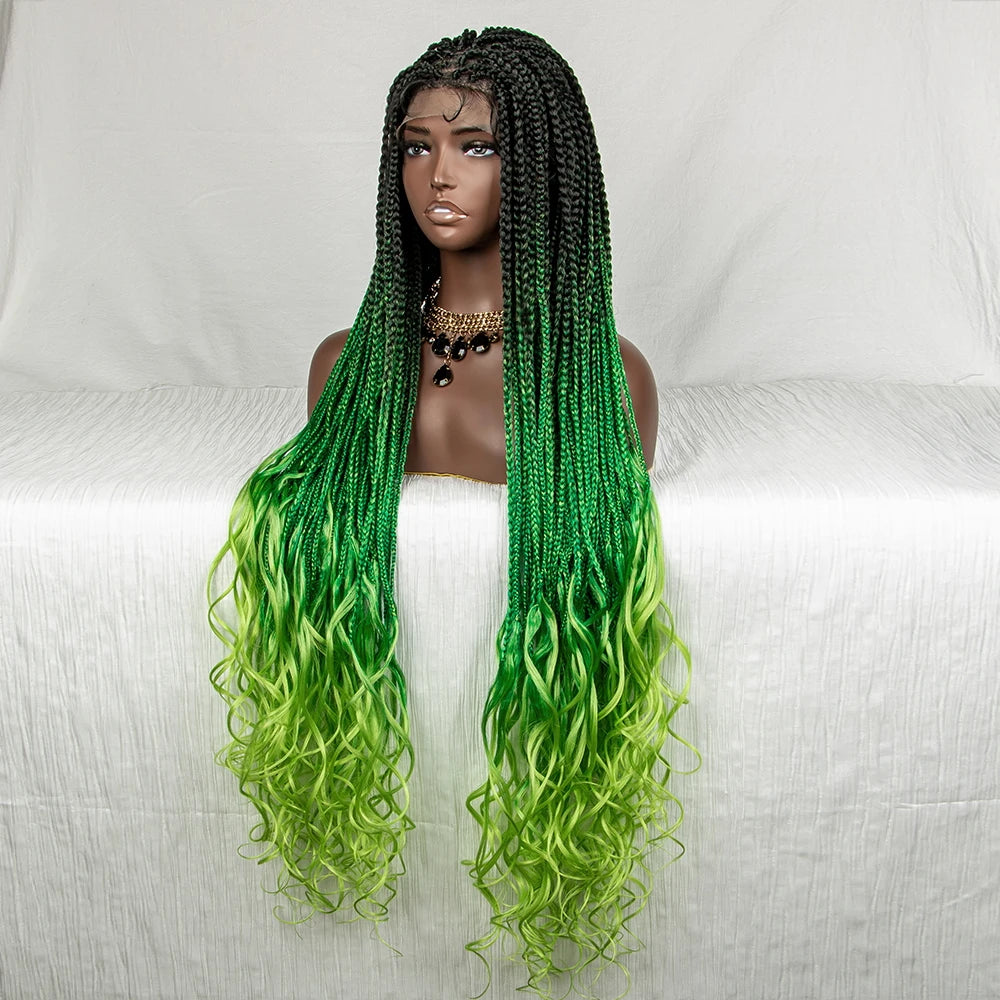 36" Water Wave Braided Wig | Lace Front | Baby Hair | Long Braids Luxegan