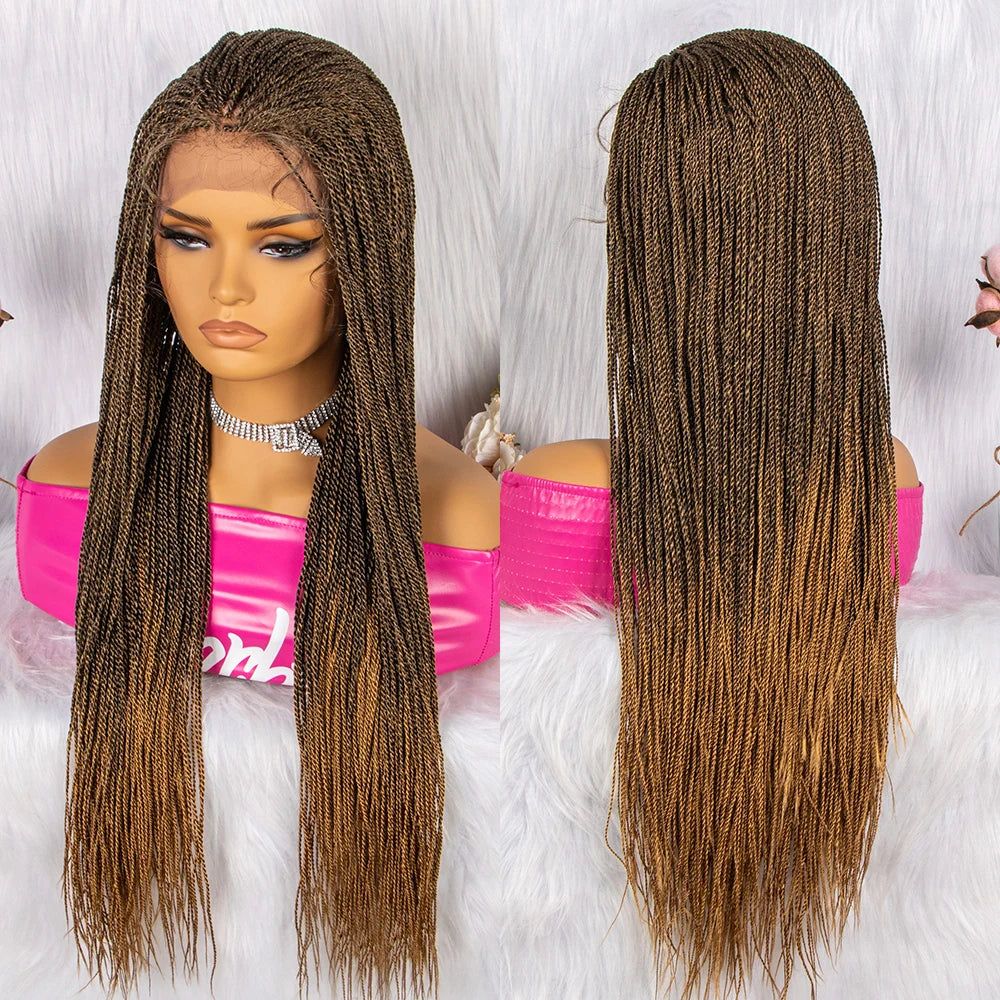 30" Twist Braided Lace Front Wig | Knotless Braids | Long Straight Hair | Heat Resistant Synthetic Wig | For Black Women