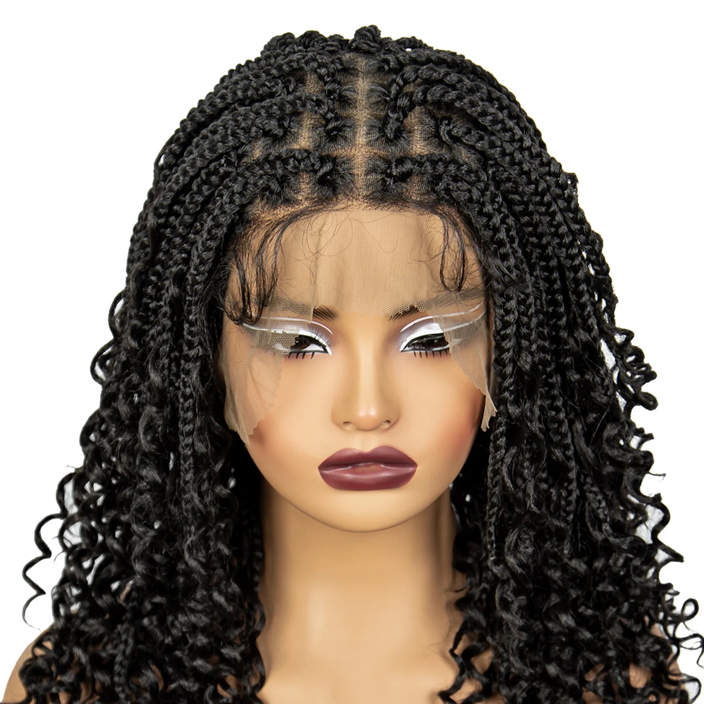 Short Boho Knotless Braids Bob Wig with Curly Ends | Full Lace Luxegan