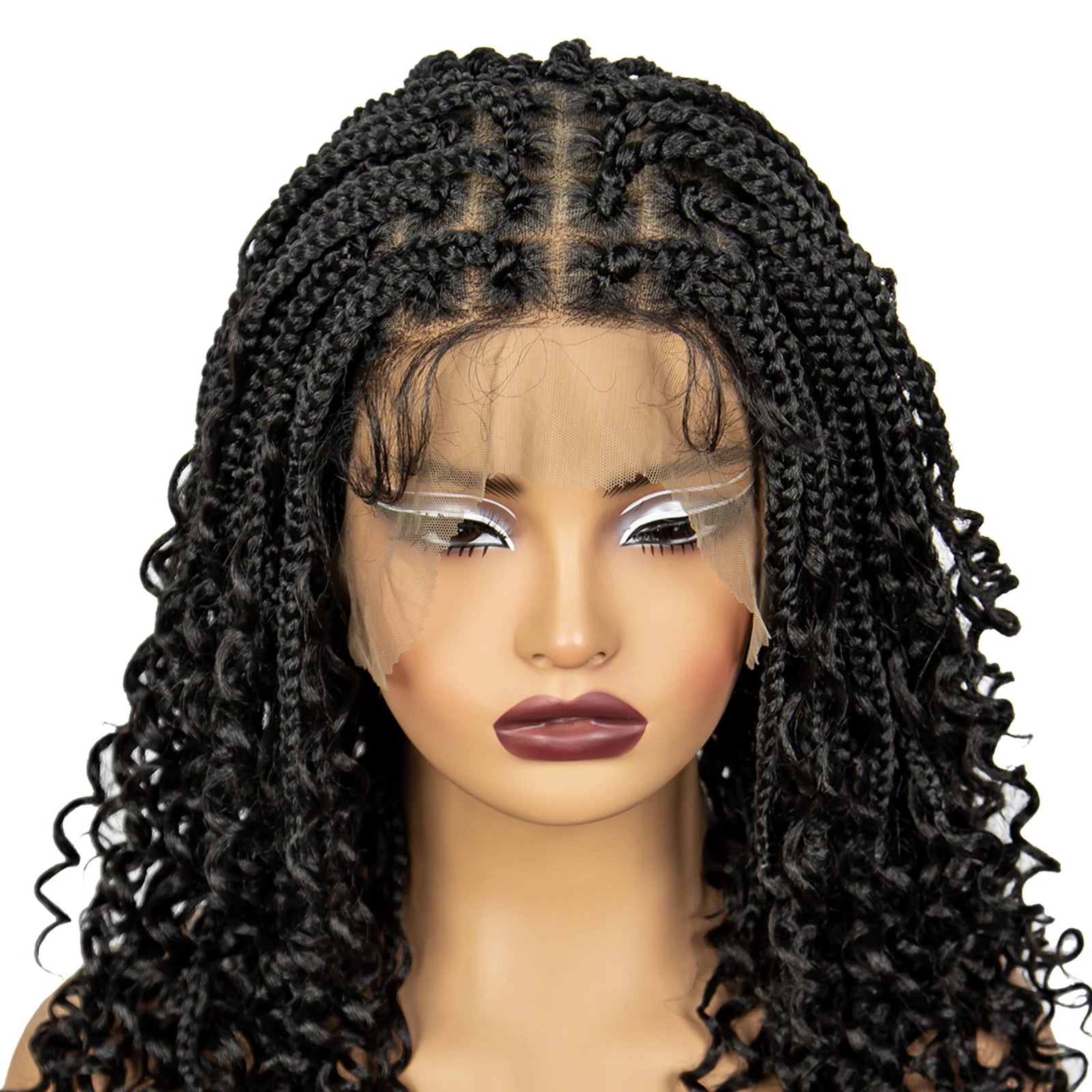 Short Boho Knotless Braids Bob Wig with Curly Ends | Full Lace Luxegan
