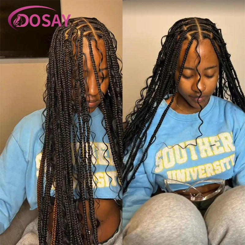 Boho Box Braided Wigs Synthetic Curly Wig Full Lace Front Wigs For Women 32" Goddess Braids Wig African Bohemian Braiding Hair Luxegan
