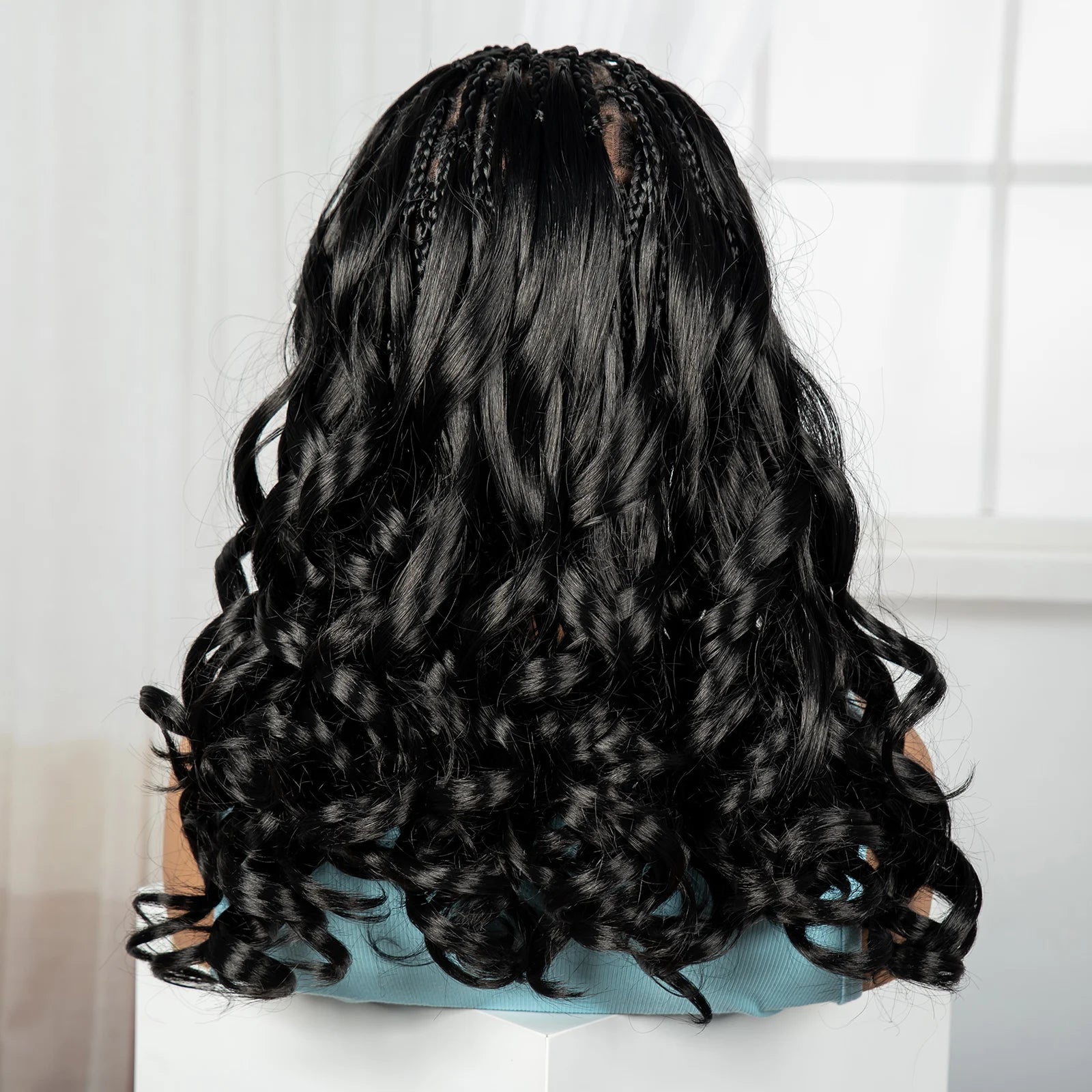 18" Bouncy Wavy Knotless Braids Wig | Full Lace | Bangs | Baby Hair Luxegan