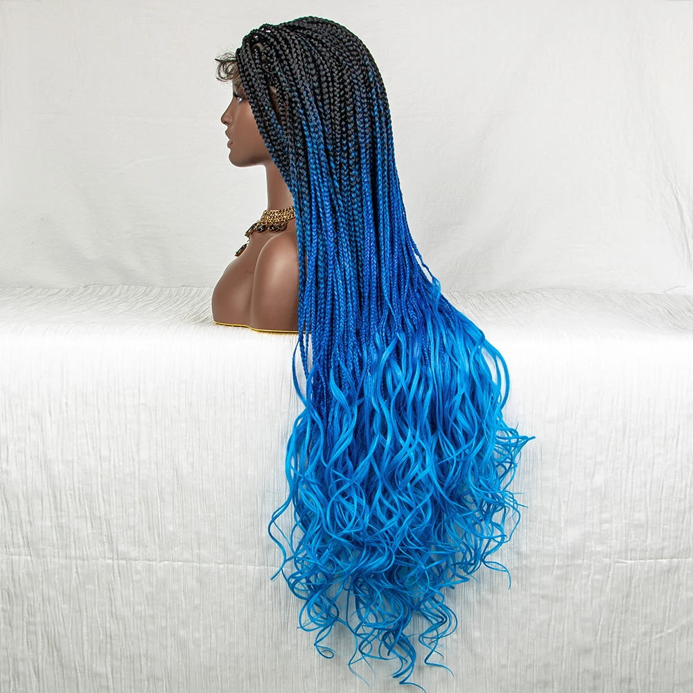 36" Water Wave Braided Wig | Lace Front | Baby Hair | Long Braids Luxegan