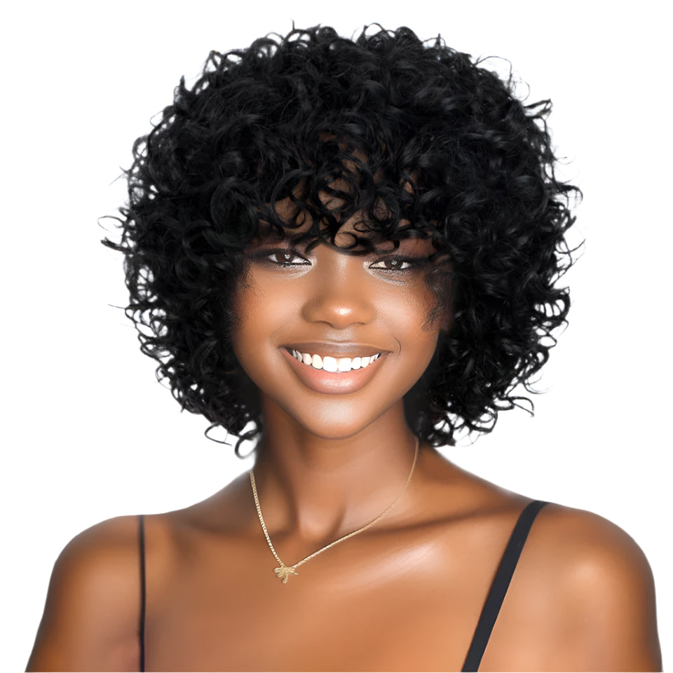 Rebecca 10 Inch Ombre 1B/#4 Curly Bob Wig | Water Wave Brazilian Remy Human Hair Luxegan