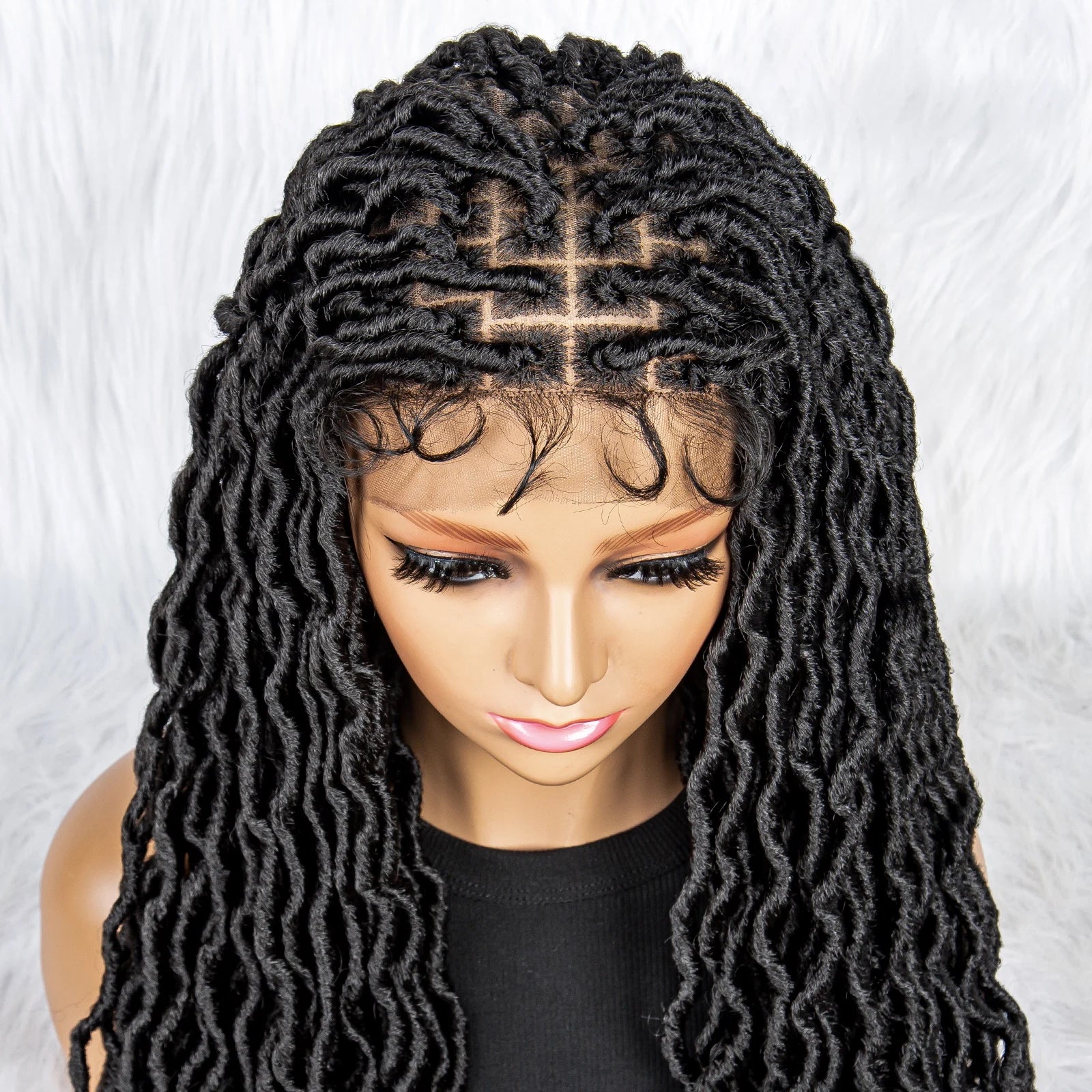 26" Goddess Locs Braided Wig | Lace Front Faux Locs Wig with Baby Hair | Synthetic Dreadlock Braids Wig for Women | Transparent Lace