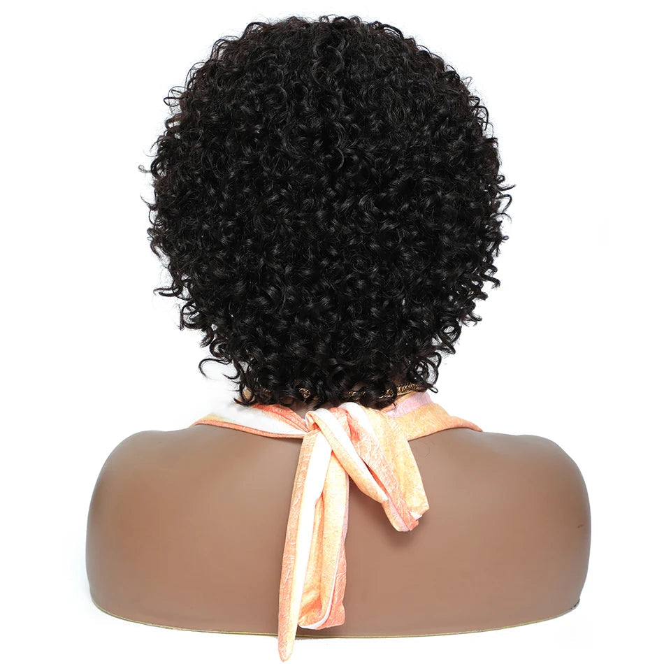 Pixie Cut Afro Kinky Curly Human Hair Bob Wig | Full Machine Made Glueless Remy Luxegan