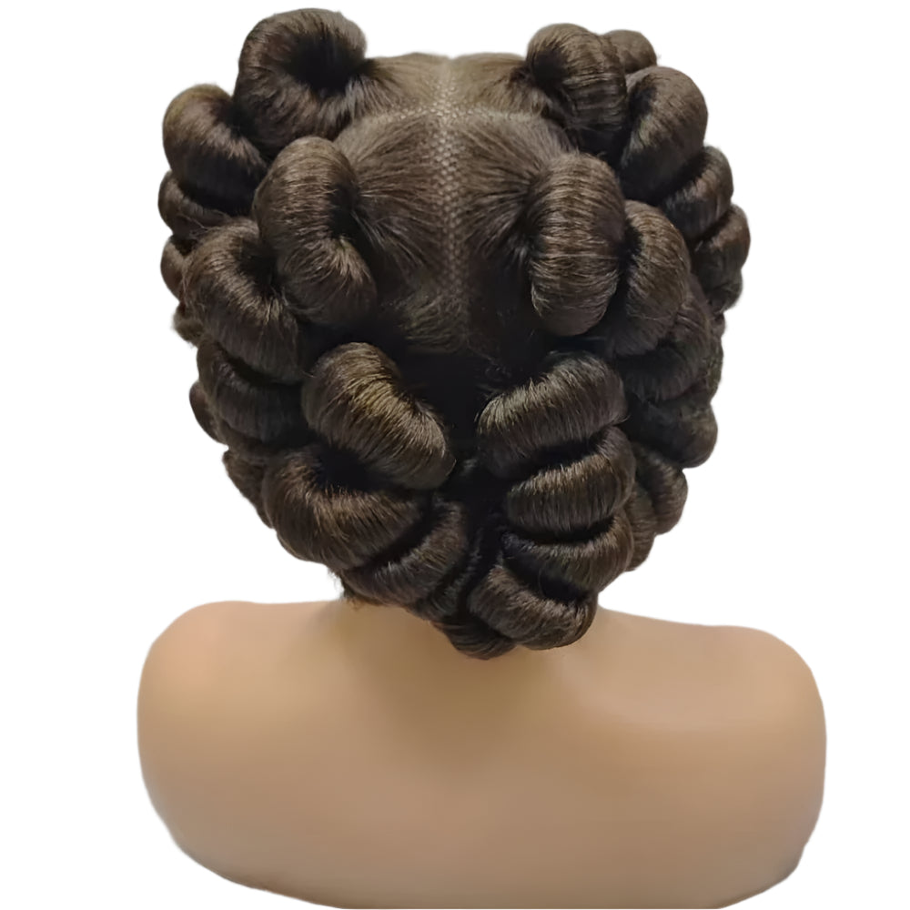 Short Cute Bantu Knotless Braids Wig | Transparent Full Lace | Handmade Luxegan