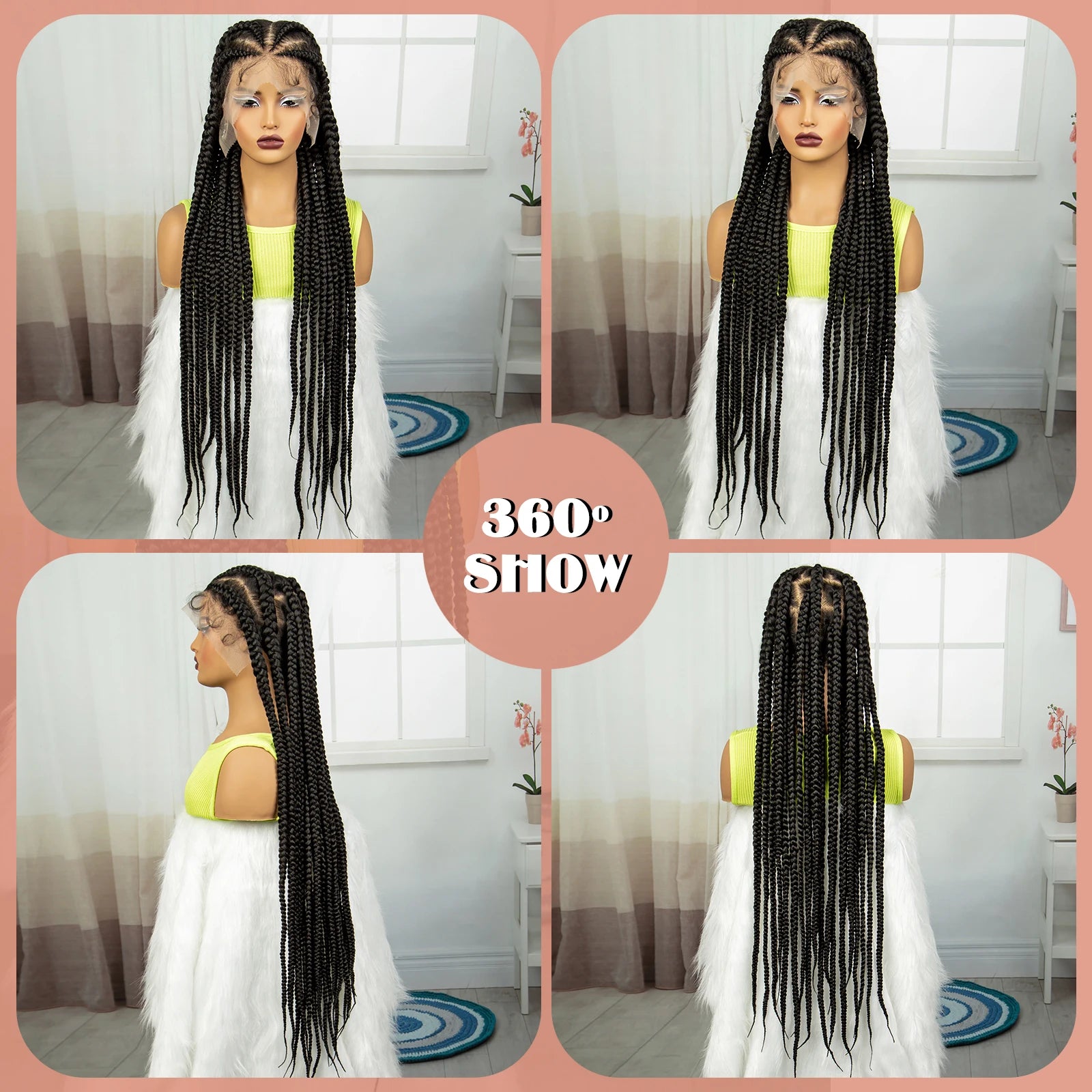38" Cornrow Knotless Braids Wig | Full Lace | Baby Hair | Long Braids Luxegan