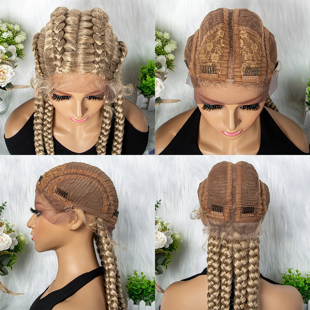 32" Full Lace Four Braid Box Braids Wig | Kanekalon Synthetic Braided Wig for Black Women