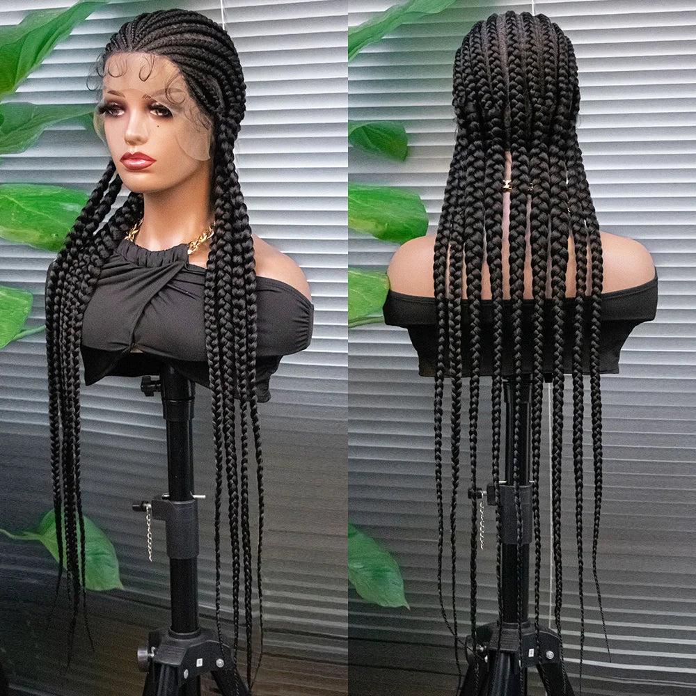 36" Long Cornrow Braids Wig | Full Lace Frontal | Baby Hair Luxegan