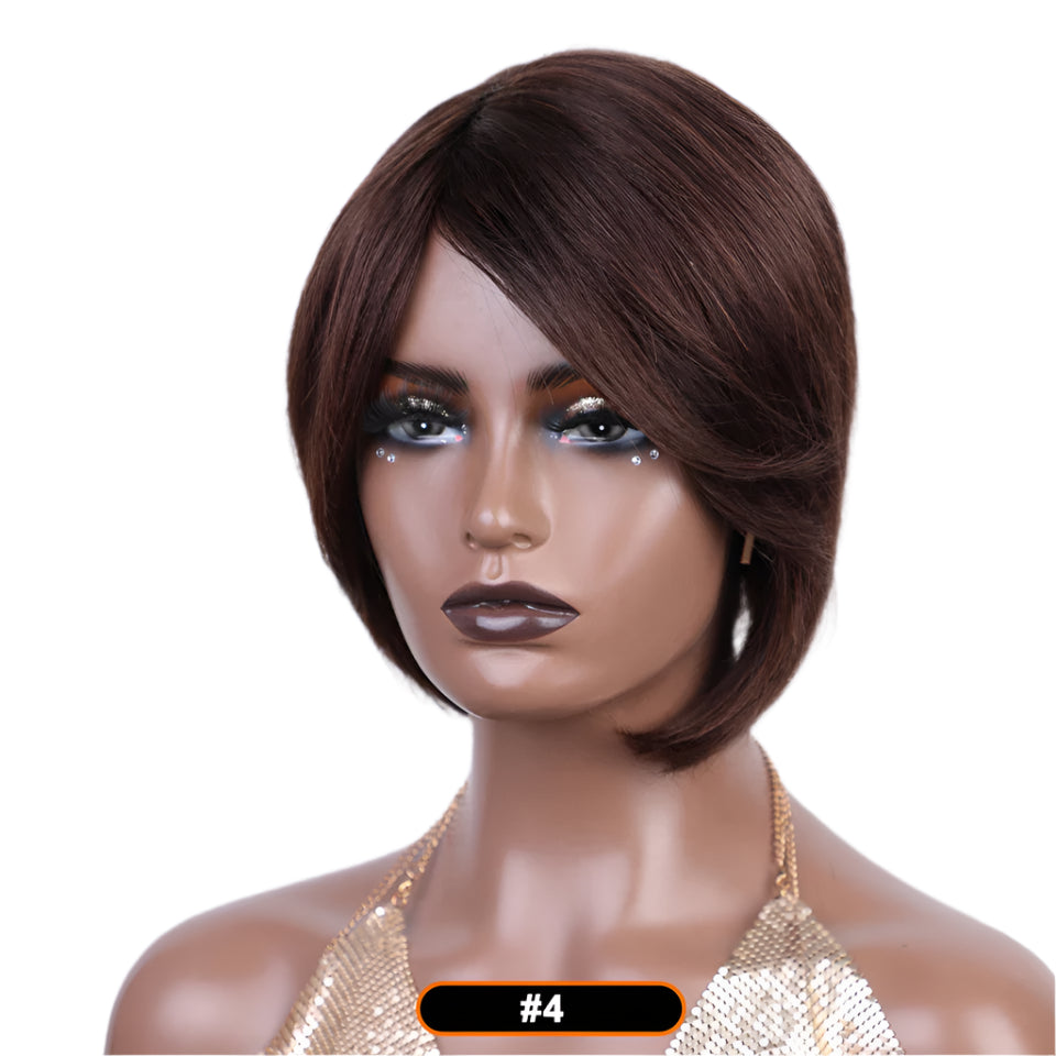 Pixie Cut Bob Wig | Straight Human Hair with Long Side Part Bangs Luxegan