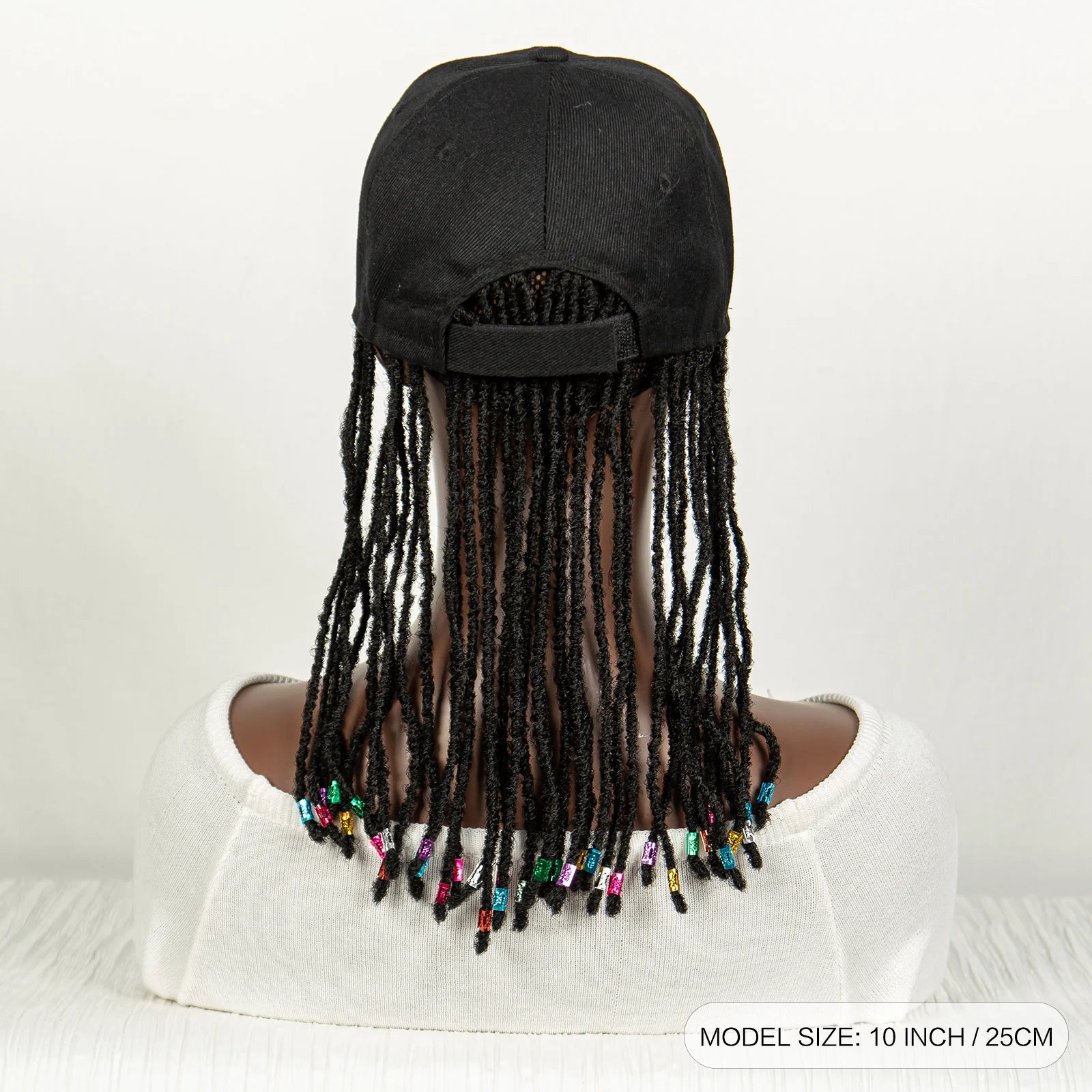Short Knotless Box Braids Hat Wig with Colored Beads | Adjustable Cap Luxegan
