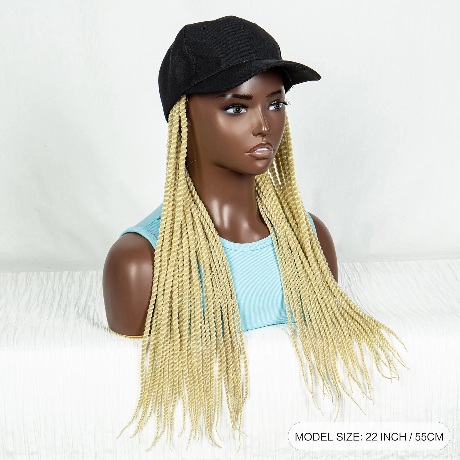 Straight Blonde Braided Hat Wig | Twist Crochet Knotless Box Braids | Baby Hair