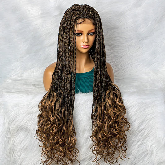36" Water Wave Braided Lace Front Wig with Baby Hair | African Braids Luxegan