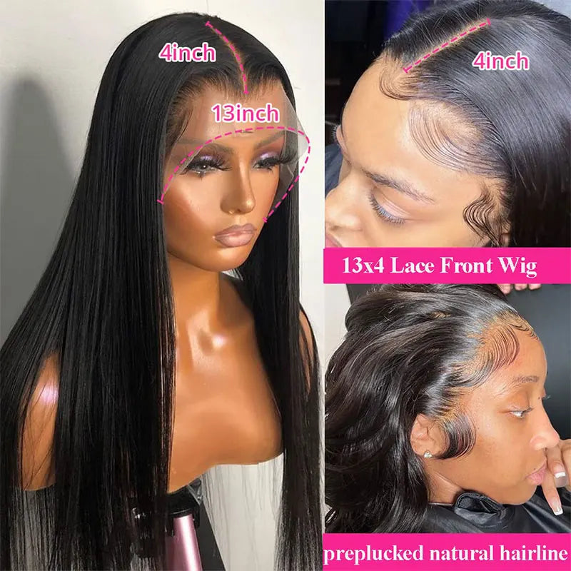 13x6 Lace Frontal Human Hair Wig | Straight Brazilian Remy Hair | Natural Black | 150%/180% Density | Pre-Plucked