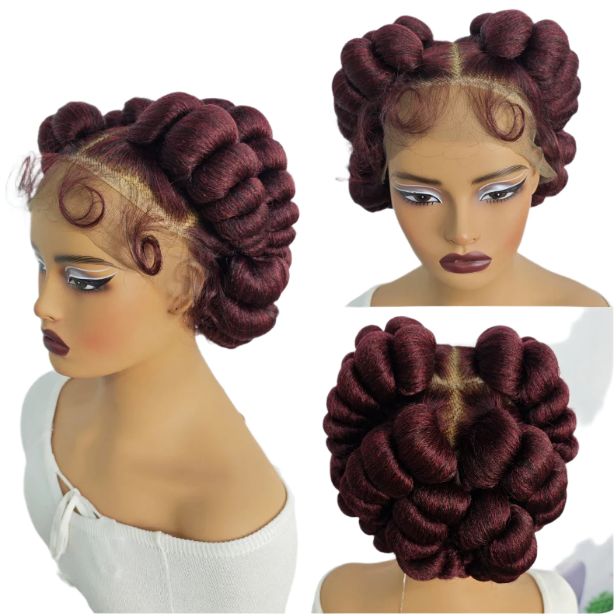 Ginger Orange Bantu Knotless Braids Wig | Short Cute Handmade | Full Lace Luxegan