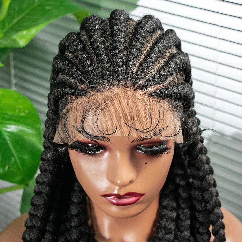 36" Cornrow Knotless Braids Wig | Full Lace Frontal | Baby Hair | Cosplay Luxegan