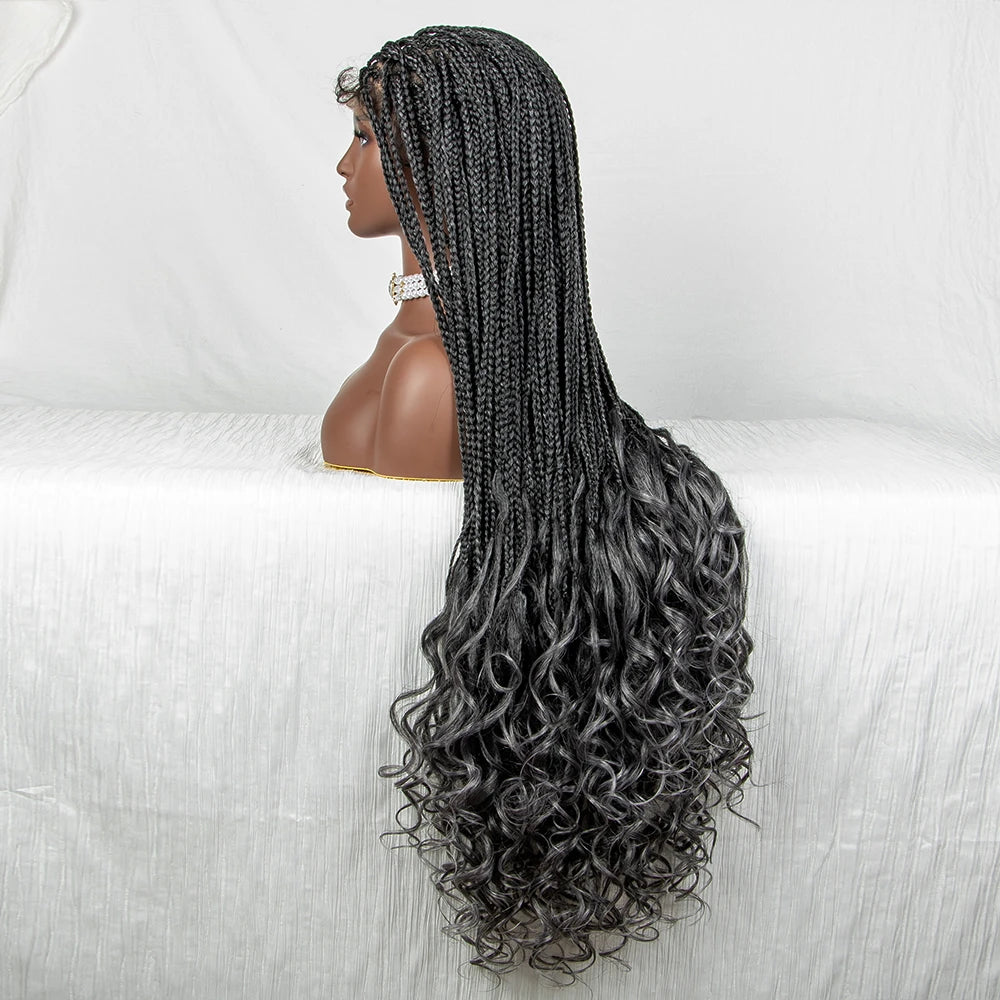 36" Water Wave Braided Wig | Lace Front | Baby Hair | Long Braids Luxegan
