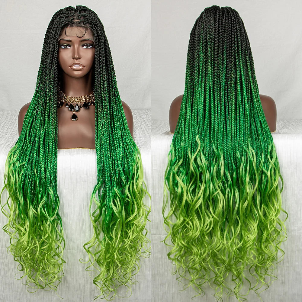 36" Water Wave Braided Wig | Lace Front | Baby Hair | Long Braids Luxegan