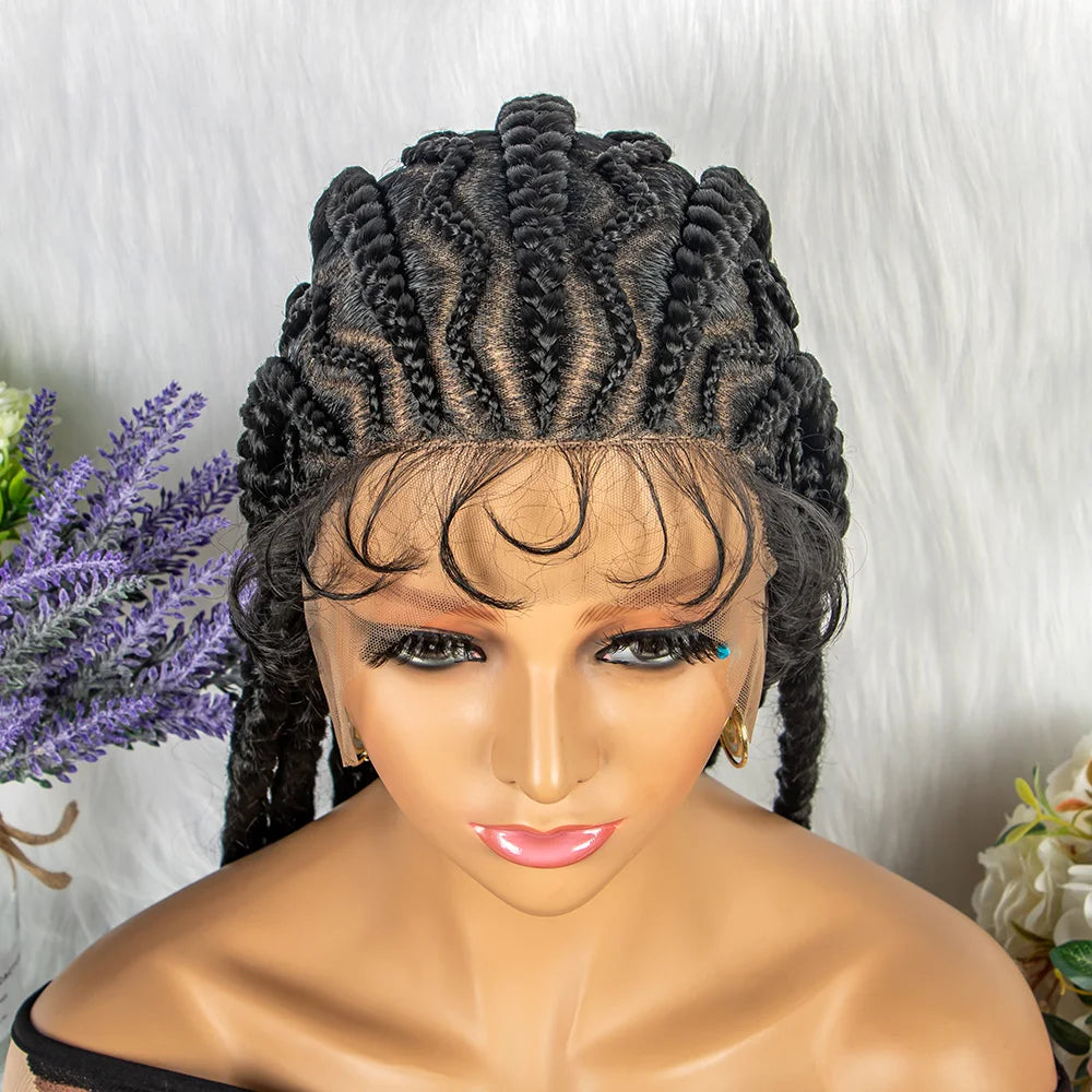36" KIMA Cornrow Knotless Box Braided Full Lace Wig | Synthetic Braids for Black Women | Light Brown Lace Luxegan