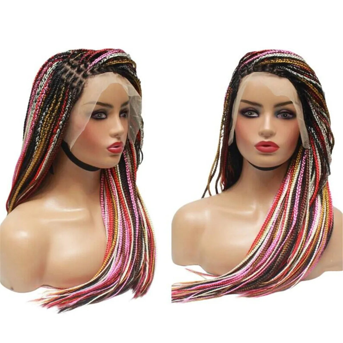 Knotless Box Braids Wig | Multi-Color Braided Lace Frontal Wig | Glueless & Lightweight | Kanekalon Synthetic Hair