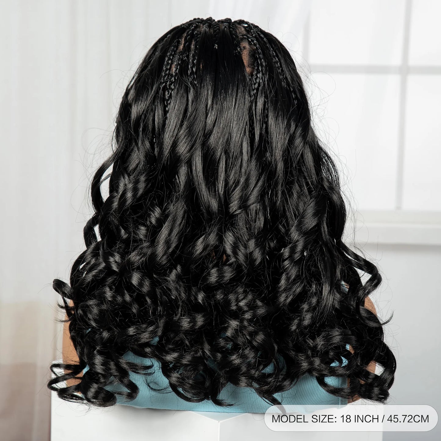18" Bouncy Wavy Knotless Box Braids Wig with Bangs | Full Lace Luxegan