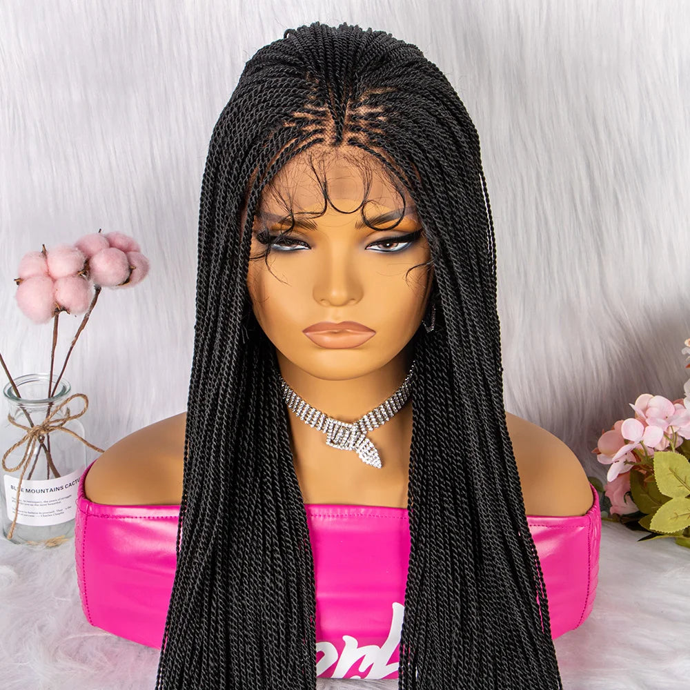30" Twist Braided Lace Front Wig | Knotless Braids | Long Straight Hair | Heat Resistant Synthetic Wig | For Black Women