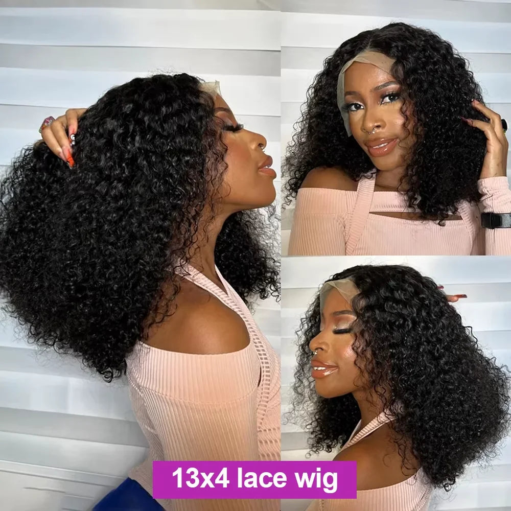 250% Density Brazilian Deep Curly Short Bob Wig | 13x4 HD Transparent Lace Front & 4x4 Deep Wave Closure Human Hair Wigs for Women Luxegan