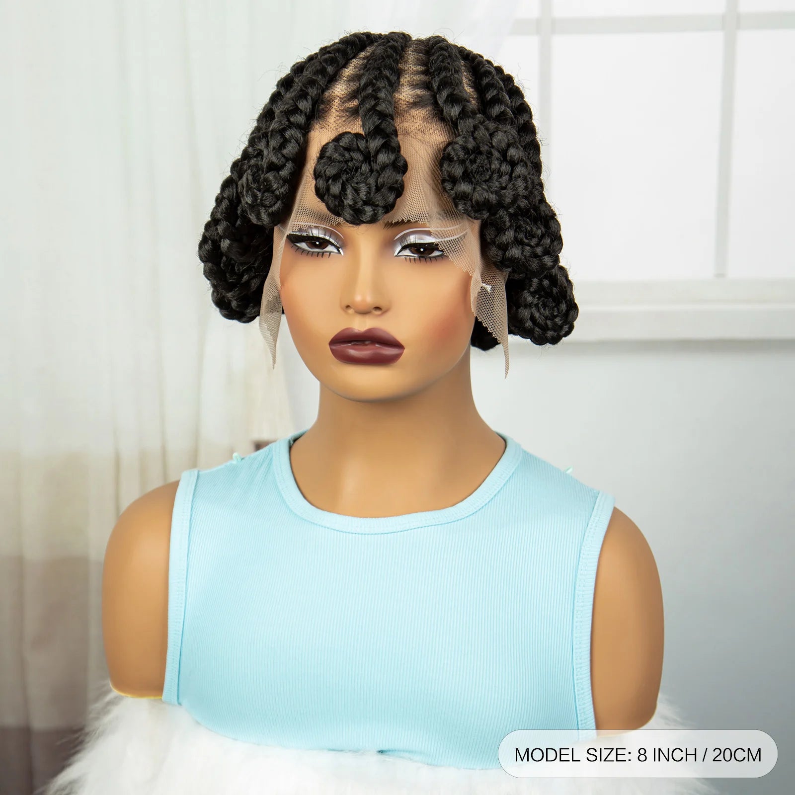 Handmade Knotless Bantu Cornrow Braids Wig | Full Lace Front | Short Braids Luxegan