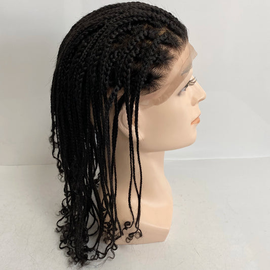 Premium Brazilian Virgin Box Braids Full Lace Wig (14", 1B) - Fast Shipping