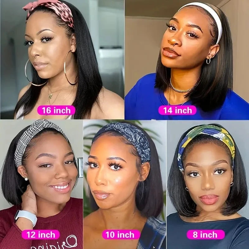 Straight Bob Headband Wig | 100% Brazilian Remy Human Hair Short Machine Made Bob Wigs for Women (All Colors) Luxegan